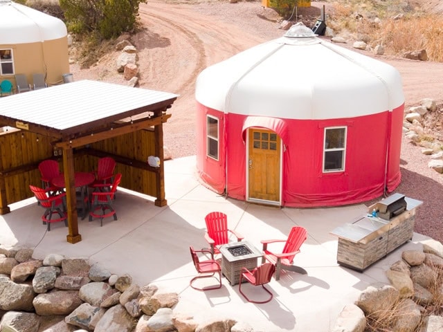 Riverside yurts along the Arkansas River at Royal Gorge Rafting